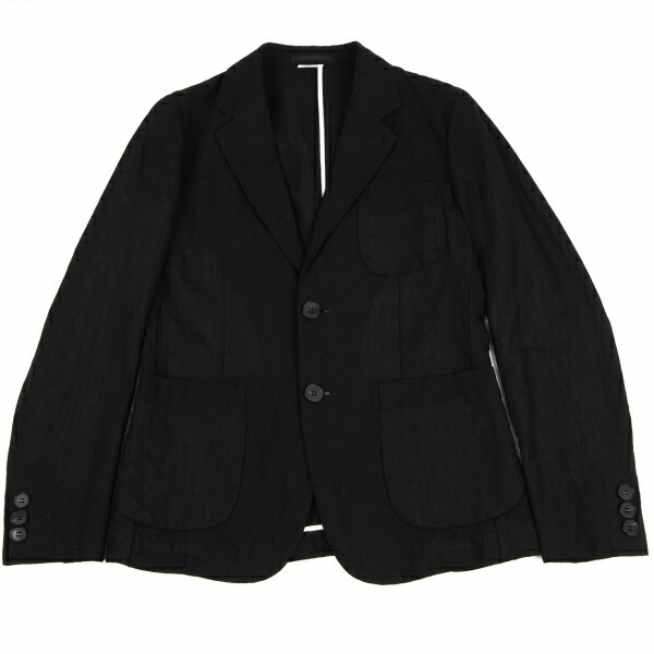 【中古】 コムデギャルソン オムドゥCOMME des GARCONS HOMME DEUX ウールリネンパッチポケットジャケット 黒XS【メンズ】