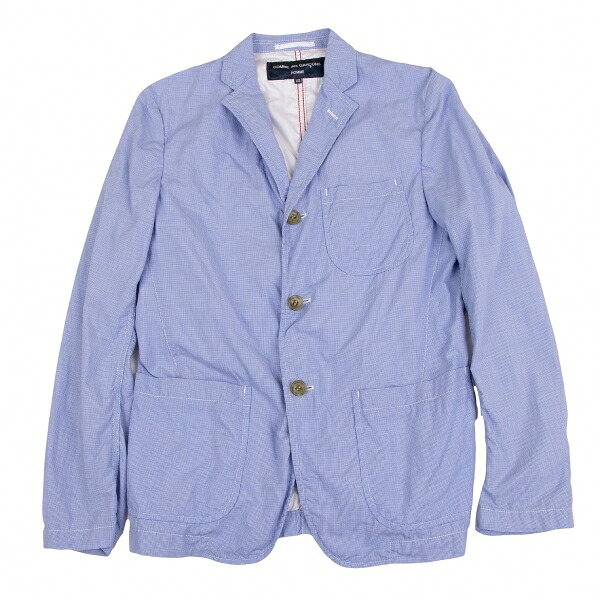 【中古】 コムデ給仕 オムCOMME des GARCONS HOMME マイクロチェックパッカリングコットンシャツジャケット 無色素XS【メンズ】
