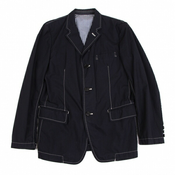 【中古】 コムデ給仕 オムCOMME des GARCONS HOMME 生産品染めステッチコットンジャケット 濃紺色XS【メンズ】