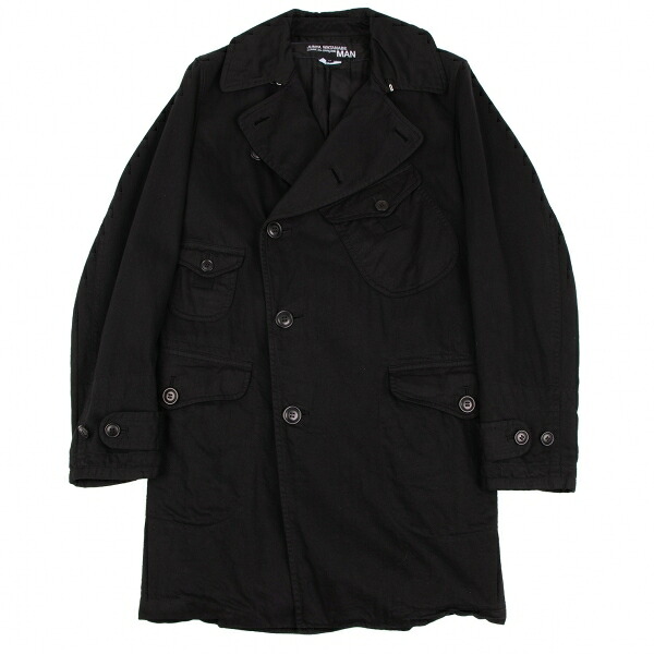 【中古】 ジュンヤワタナベマン コムデ給仕JUNYA WATANABE MAN COMME des GARCONS 衣嚢絵図面生産品染め綿織物厚地の外套 黒XS【メンズ】 コート・ジャケット-メンズファッション