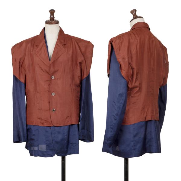 【中古】 コムデ給仕COMME des GARCONSシルクレイヤードシャツジャケット 茶青 茶青M【レディース】