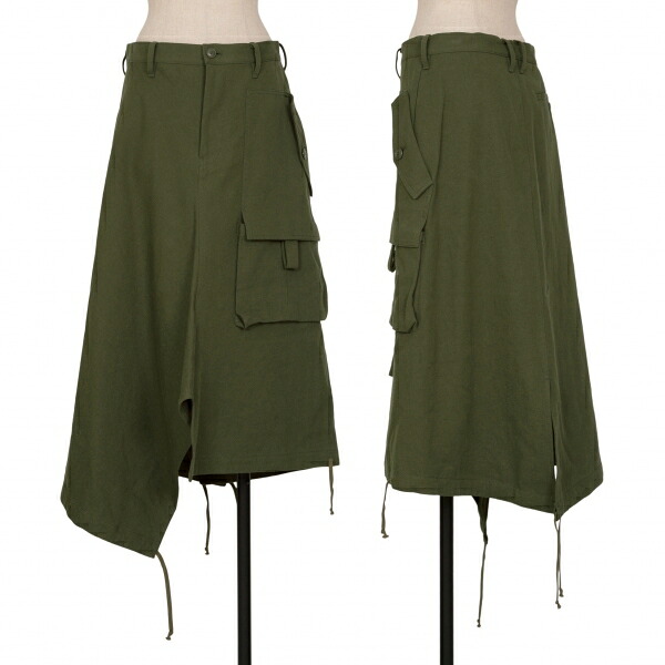 【中古】 レギュレーション ヨウジヤマモトREGULATION yohji yamamoto 混紡ツイルアシンメトリーカーゴスカート オリーブ1【レディース】｜PLAYFUL