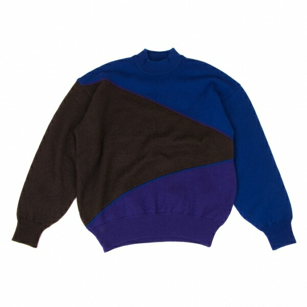 【中古】 イッセイミヤケメンISSEY MIYAKEMEN ウールナイロン切替モックネックニット 青茶紫M【メンズ】