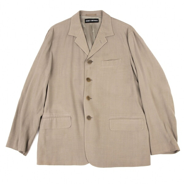 【中古】 イッセイミヤケメンISSEY MIYAKE MEN レーヨンシルクフラップポケットジャケット ベージュ2【メンズ】