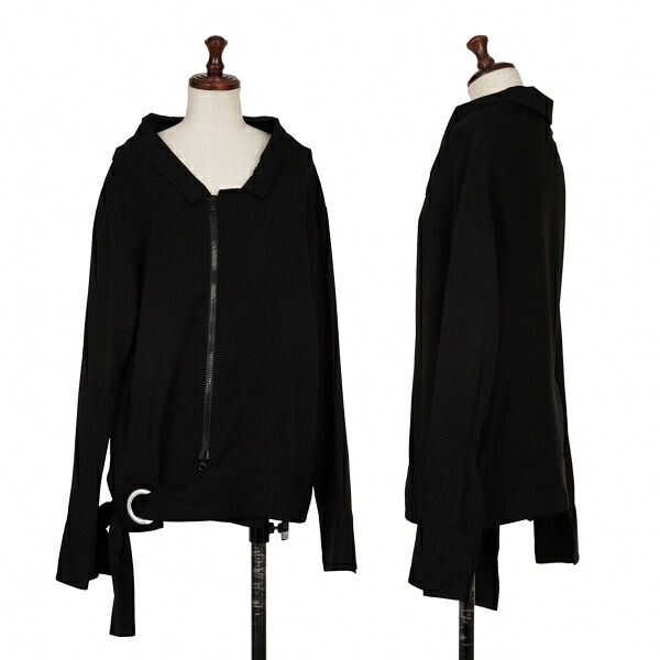 【中古】 ヨウジヤマモト ファムYohji Yamamoto FEMME フロントジップアシンメトリーリングデザインジャケット 黒1【レディース】｜PLAYFUL