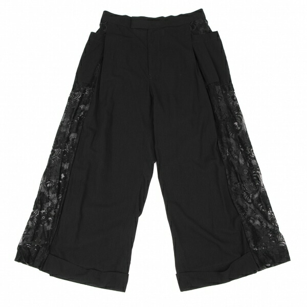 【中古】 ヨウジヤマモト ファムYohji Yamamoto FEMME レーヨンコットンレース切替ワイドパンツ 黒1【レディース】｜PLAYFUL