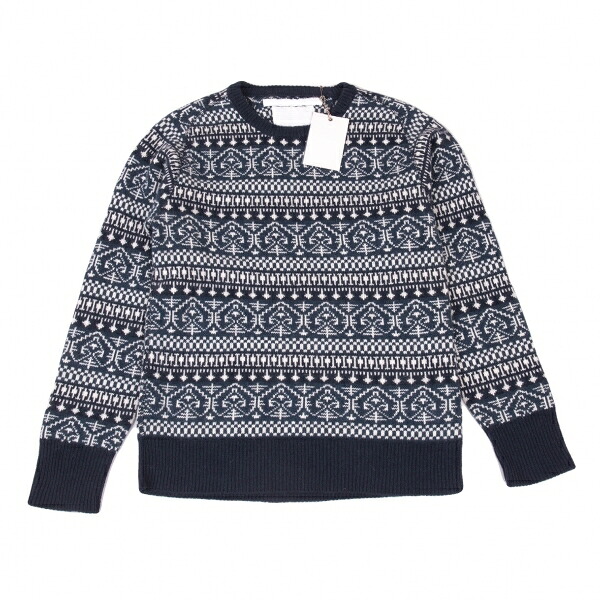 【中古】 ホワイトマウンテニアリングWhite Mountaineering アンゴラウールノルディック柄ニットセーター 紺白【メンズ】｜PLAYFUL