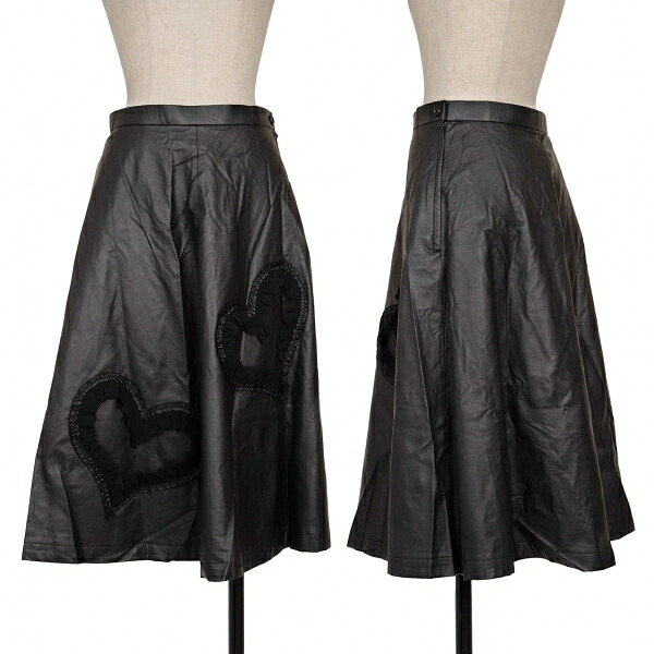 【中古】 コムデギャルソンCOMME des GARCONS フェイクレザーハートフリルスカート 黒S【レディース】｜PLAYFUL