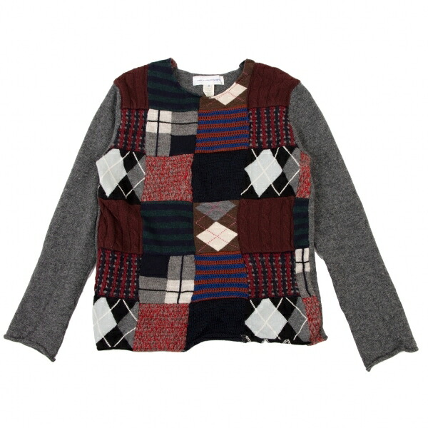 【中古】 コムデギャルソンシャツCOMME des GARCONS SHIRT フロントパッチワークニットセーター マルチS【メンズ】 メンズファッション-ニット・セーター