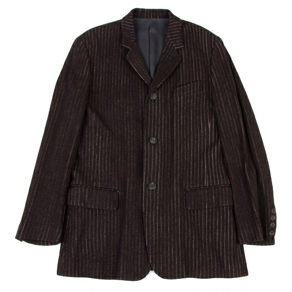 【中古】 ジャンポールゴルチエ オムJean Paul GAULTIER HOMME ウールレーヨンストライプ織り2Bジャケット 焦げ茶48【メンズ】｜PLAYFUL