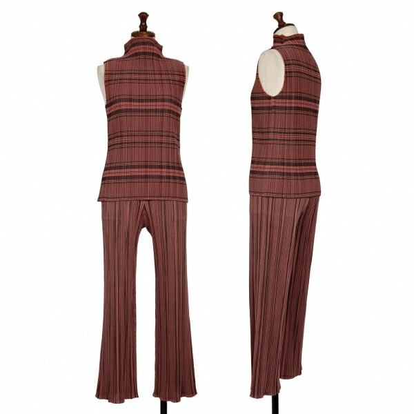 【中古】 筋目プリーズPLEATS PLEASE マルチボーダーストライプセットアップ 緋色茶3 1【レディース】