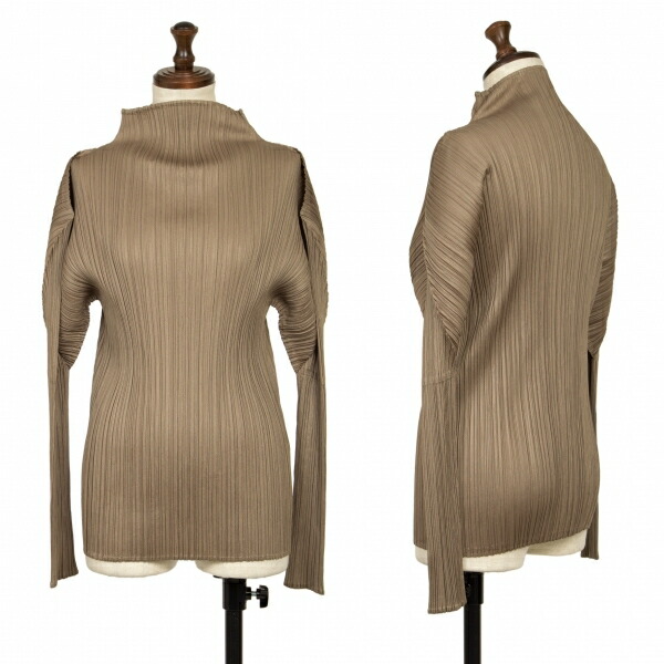 極美品✨PLEATS PLEASE プリーツ　長袖　トップス　カーキ　ハイネック 極美品☆PLEATS PLEASE プリーツプリーズ イッセイミヤケ PP91