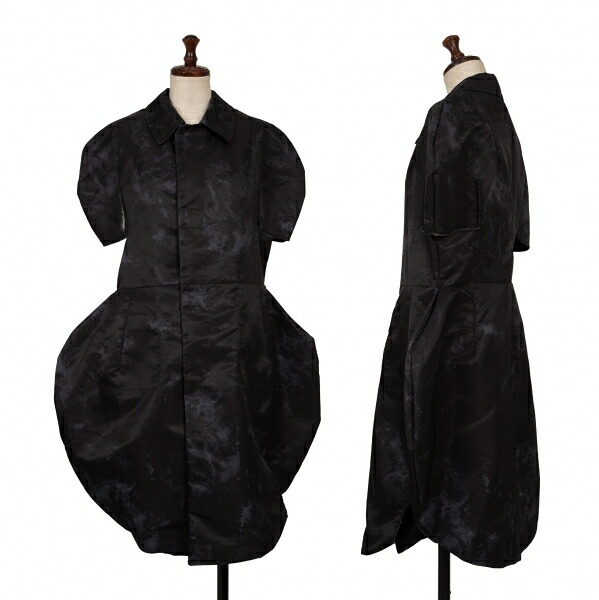 【中古】 コムデギャルソンCOMME des GARCONS ムラ染めプリントテープ留めデザインナイロンワンピース 黒濃紺S【レディース】｜PLAYFUL