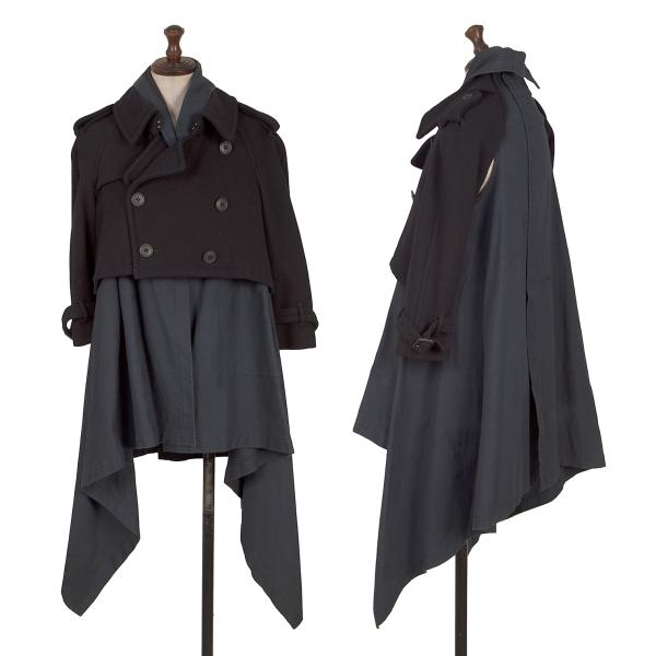 【中古】 コムデギャルソンCOMME des GARCONS ウールナイロンショートジャケットドッキングコート 紺XS【レディース】｜PLAYFUL