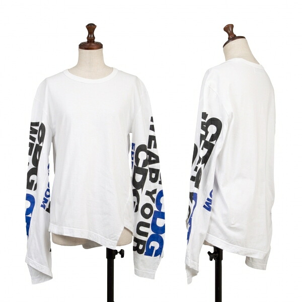 【中古】 コムデギャルソンCOMME des GARCONSコットン変形スリーブロゴカットソー 白黒青M【レディース】|PLAYFUL