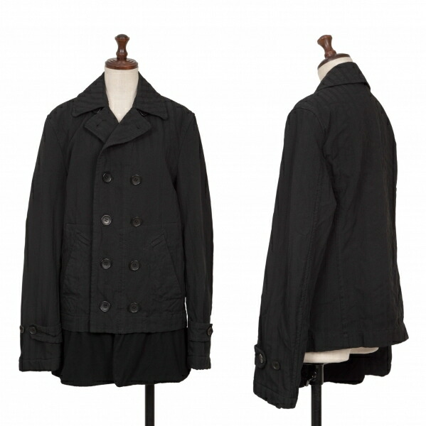 【中古】 ブラックコムデギャルソンBLACK COMME des GARCONS ポリ刺しゅうストライプロングフリースポケットコート 黒S【レディース】