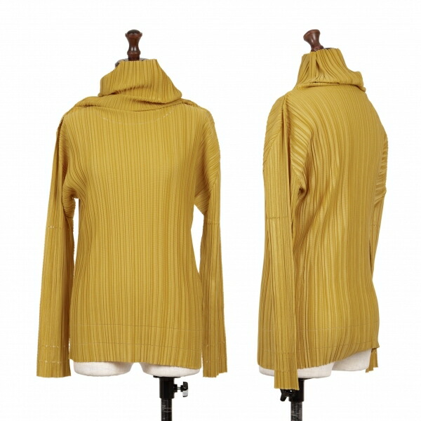 【中古】 プリーツプリーズPLEATS PLEASE プリーツハイネックカットソー 黄3【レディース】|PLAYFUL