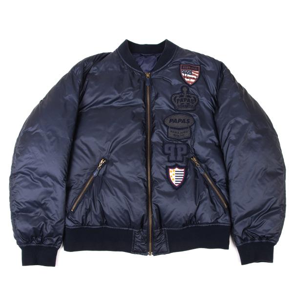 【中古】 パパスPapas バックロゴワッペンジップアップダウンジャケット 紺46S【メンズ】｜PLAYFUL