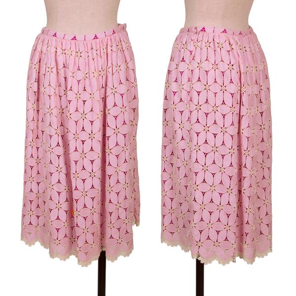 【中古】 ローブドシャンブル コムデギャルソンrobe de chambre COMME des GARCONS フラワーエンブロイダリースカート ピンク白M【レディース】|PLAYFUL