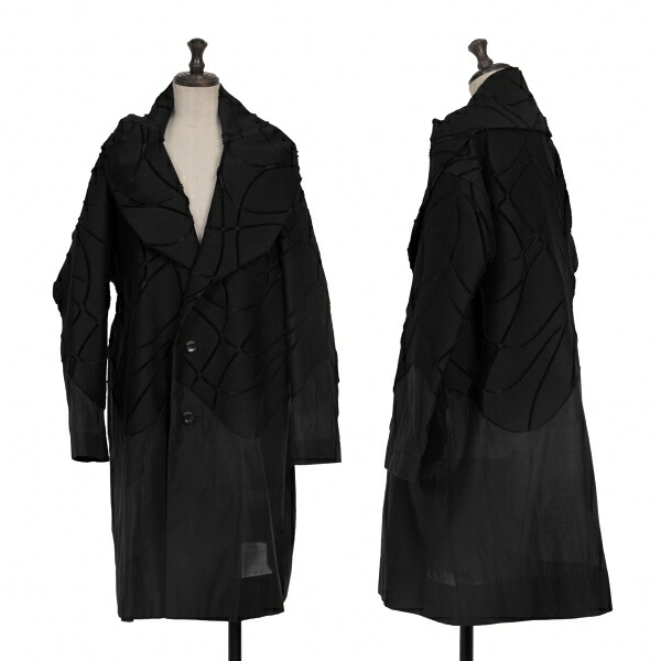 【中古】 イッセイミヤケISSEY MIYAKE ウール混紡切替ショールカラーシャツコート 黒2【レディース】｜PLAYFUL