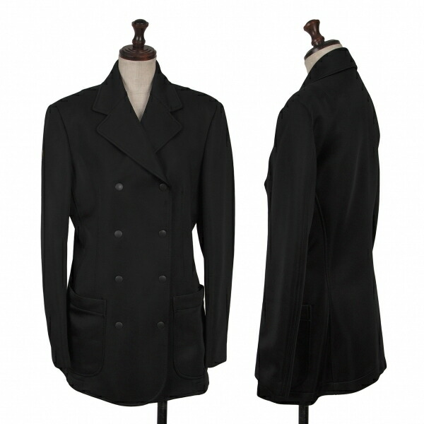 【中古】 イッセイミヤケISSEY MIYAKE ポリストレッチスナップボタンダブルジャケット 黒L【レディース】