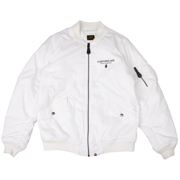【中古】 アベイシングエイプA BATHING APE BAPE ロゴタイプ刷り上げるMA-1上衣 白S【メンズ】