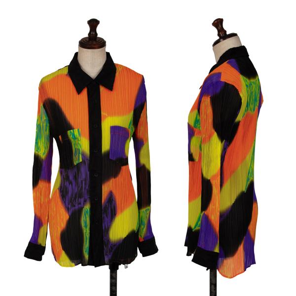 【中古】 イッセイミヤケISSEY MIYAKE カラフルグラデーションプリントシャツ マルチM【レディース】｜PLAYFUL