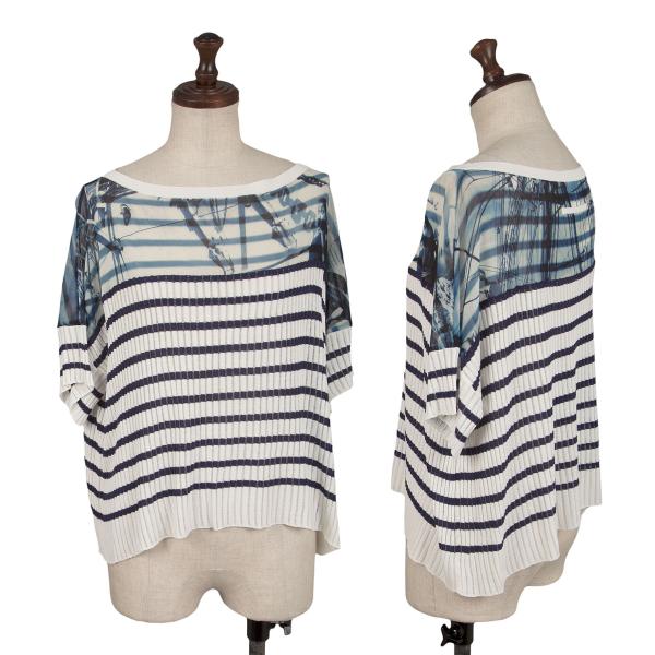 【中古】 ジャンポールゴルチエ ソレイユJean Paul GAULTIER SOLEIL マリンプリントパワーネット切替ボーダーニットソー 白青S【レディース】｜PLAYFUL
