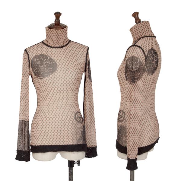 【中古】 ジャンポールゴルチエ ファムJean Paul GAULTIER FEMME 総柄プリントタートルネックパワーネットカットソー ベージュS位【レディース】|PLAYFUL