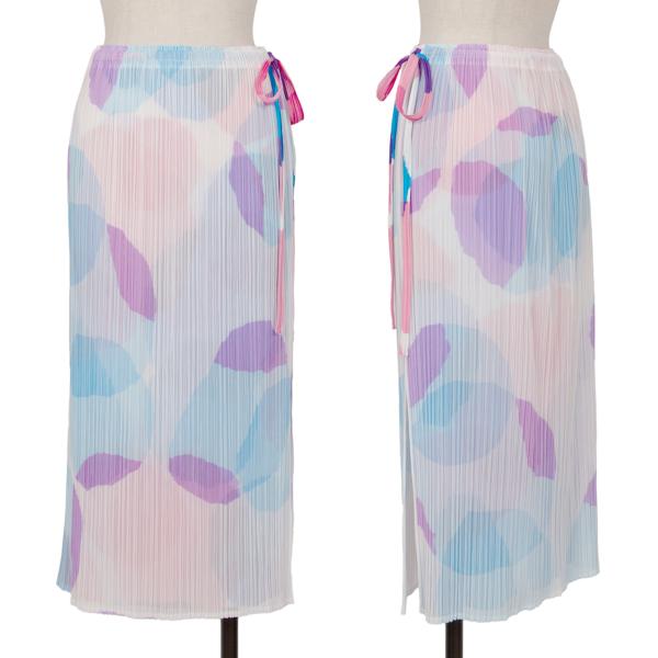 【中古】 プリーツプリーズPLEATS PLEASE シースルーレイヤードデザインプリントスカート 白青ピンク3【レディース】｜PLAYFUL