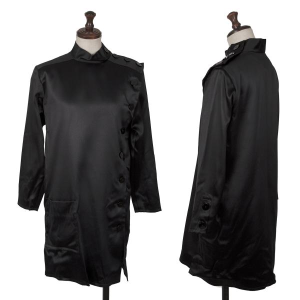 【中古】 イヴサンローランYves Saint Laurent シルクウールショルダーボタンコート 黒36【レディース】