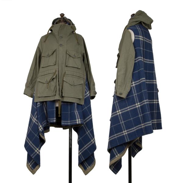【中古】 コムデギャルソンCOMME des GARCONS ドレープチェックドッキングミリタリージャケット オリーブ青XS【レディース】|PLAYFUL