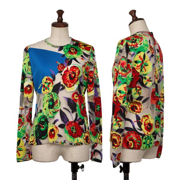 【中古】 ジャンニヴェルサーチGIANNI VERSACE フラワープリントシースルーカットソー マルチ40【レディース】 レディースファッション-トップス-Tシャツ・カットソー