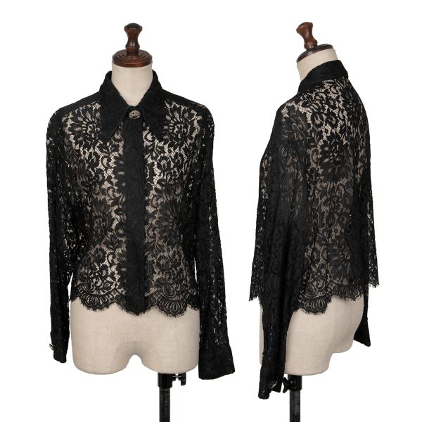 【中古】 ジャンニヴェルサーチGIANNI VERSACE ボタンデザインレースシャツ 黒M位【レディース】｜PLAYFUL