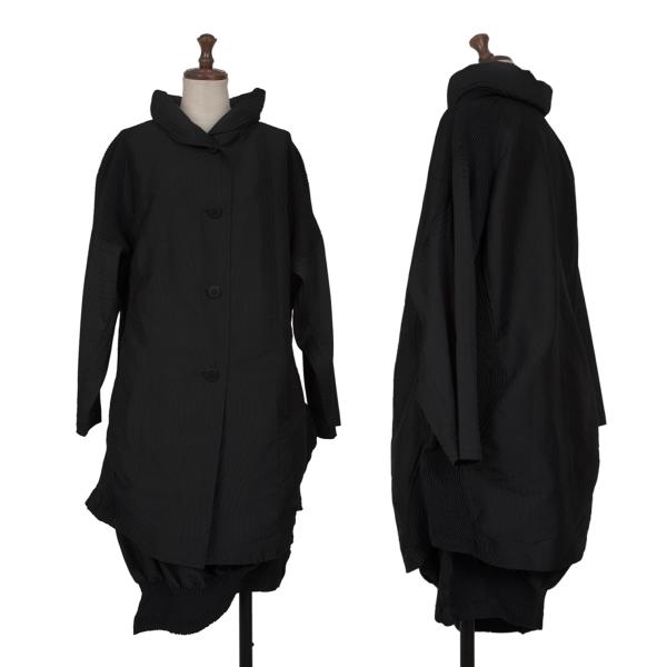 【中古】 イッセイミヤケISSEY MIYAKE 3Dスチームストレッチプリーツうつり変わりシャドーストライプセットアップ 濃紺色2【レディース】