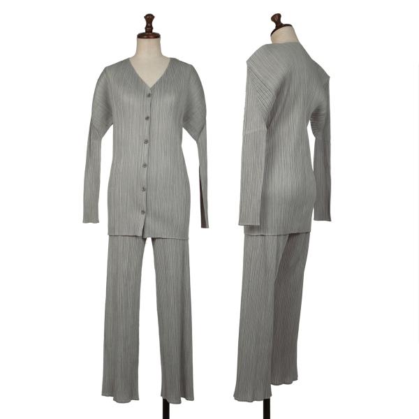 【中古】 筋目プリーズPLEATS PLEASE プリーツファブリックプリントセットアップ 薄墨色3 1【レディース】