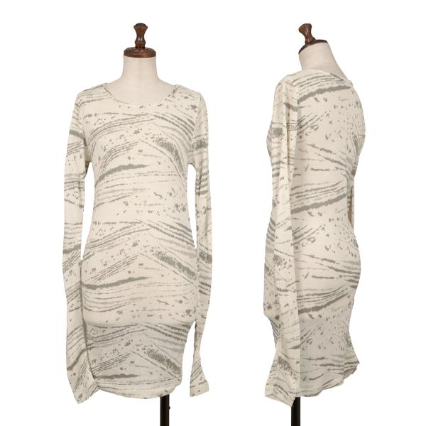 【中古】 イッセイミヤケISSEY MIYAKE アクリル樹脂総柄プリントニットカットソー ともし火ベージュM【レディース】 トップス-ニット・セーター-レディースファッション