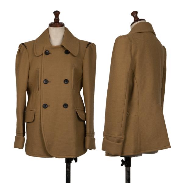 【中古】 ヒスイHISUI ウールデザインショルダーダブルジャケット キャメルM【レディース】