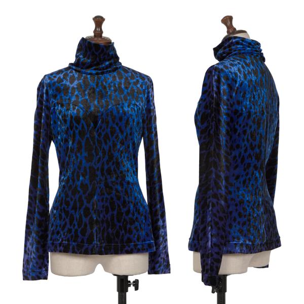 【中古】 ジャンニヴェルサーチGIANNI VERSACE レオパード柄ストレッチベロアトップス 青黒M位【レディース】|PLAYFUL
