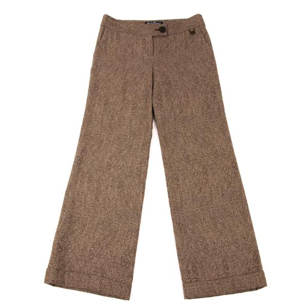 【中古】 サルバトーレフェラガモSalvatore Ferragamo ヘリングボーンダブルストレートパンツ 茶6【レディース】｜PLAYFUL
