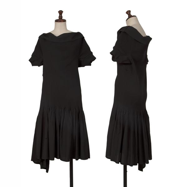 【中古】 ヨウジヤマモト ノアールYohji Yamamoto NOIR 素材切替ドレープネック半袖ワンピース 黒2【レディース】｜PLAYFUL