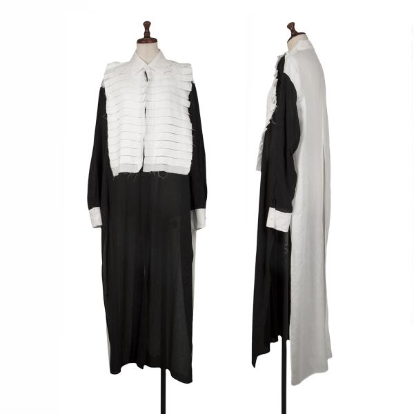 【中古】 ヨウジヤマモト ファムYohji Yamamoto FEMME コットン切替プリーツワンピース 白黒1【レディース】|PLAYFUL