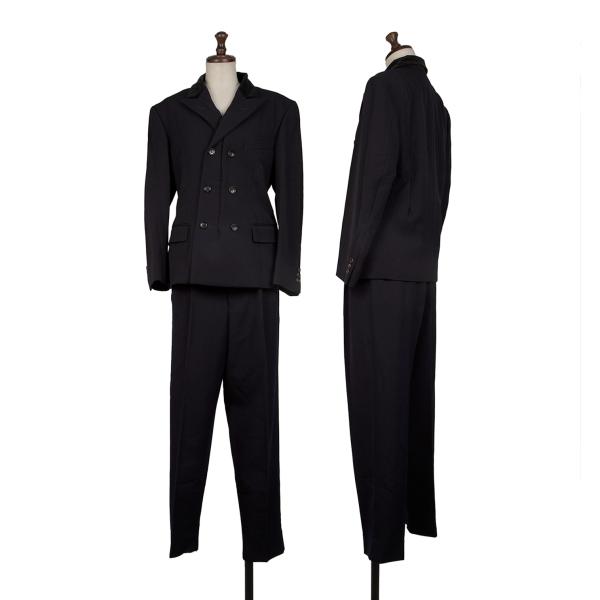【中古】 ローブドシャンブル コムデ給仕robe de chambre COMME des GARCONS 天鵞絨襟ダブルブレストジャケットセットアップ 紺M位 M【レディース】