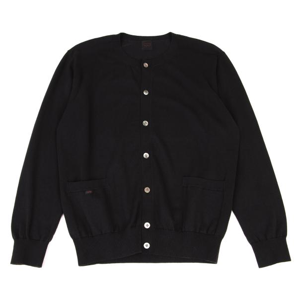 【中古】 パパスPapas ラウンドネックコットンニットカーディガン 黒M【メンズ】|PLAYFUL