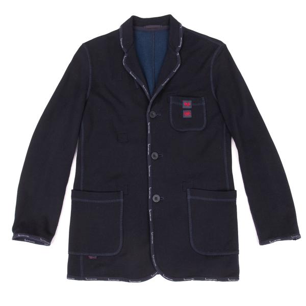 【中古】 パパスPapas テンセルコットンパイピングジャージニットジャケット 紺46S【メンズ】