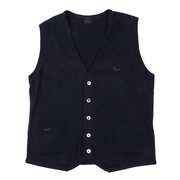 美品✨Papas パパス　イタリア製　ウールコート　銀ボタン　紺　XL パパスPapas カシミア混ロゴニットセーター 紺50L (K-149549
