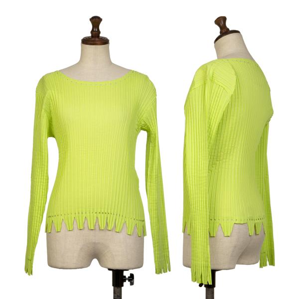 【中古】 イッセイミヤケISSEY MIYAKE ポリパンチングデザインプリーツカットソー 黄緑L【レディース】|PLAYFUL