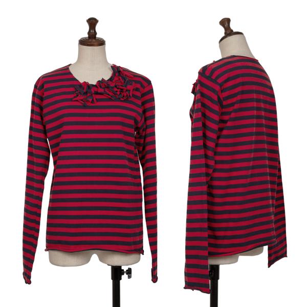【中古】 コムコム コムデギャルソンCOMME des GARCONS 製品洗いネックパッチボーダー長袖カットソー 赤紺S【レディース】|PLAYFUL