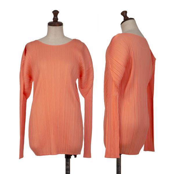 【中古】 イッセイミヤケISSEY MIYAKE プリーツカットソー オレンジ色L【レディース】 Tシャツ・カットソー-レディースファッション-トップス