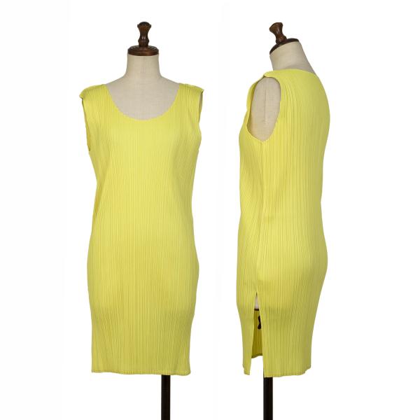 【中古】 イッセイミヤケISSEY MIYAKE プリーツノースリーブチュニック 黄M【レディース】|PLAYFUL